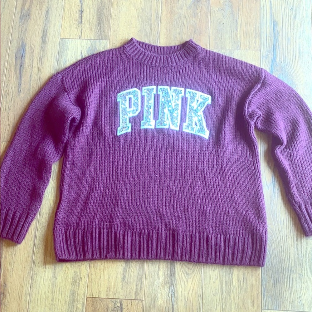 PINK Maroon Bling Oversized Sweater